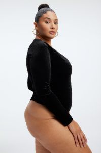 VELVET V-NECK BODYSUIT | BLACK001 sold by Good American