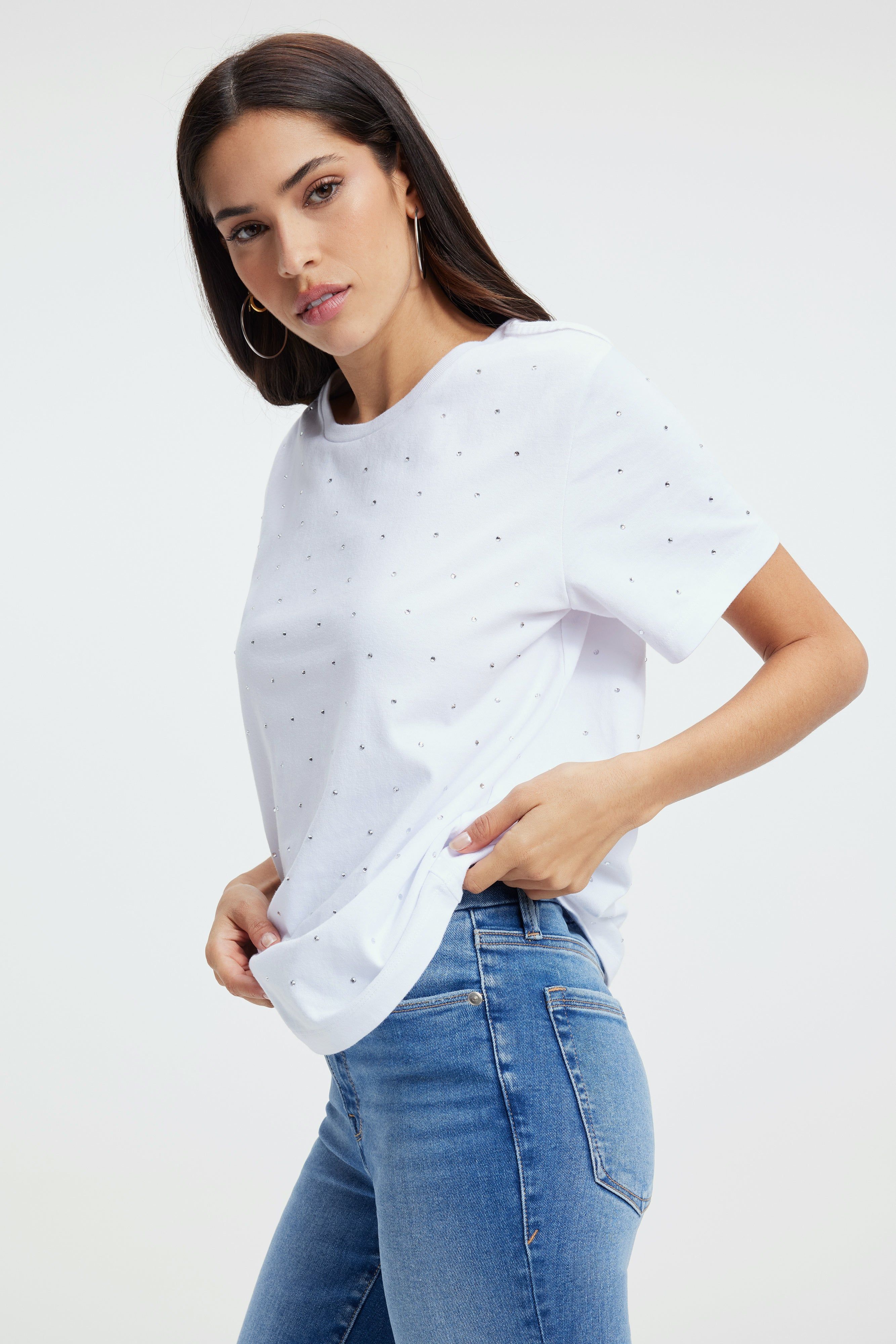 EMBELLISHED TEE | WHITE001 sold by Good American