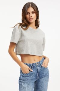 COTTON CROPPED TEE | HEATHER GREY001 sold by Good American