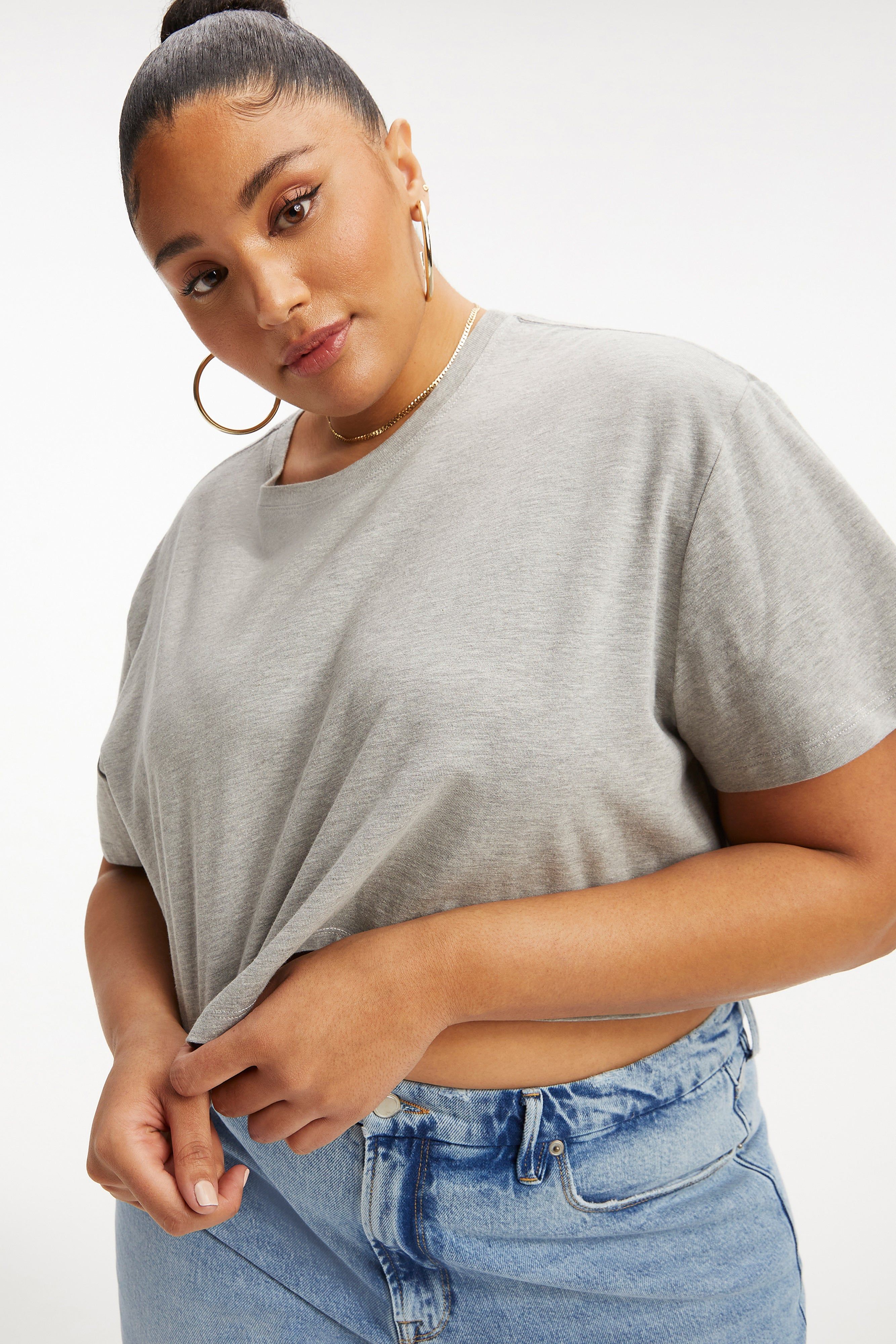 COTTON CROPPED TEE | HEATHER GREY001 sold by Good American product image thumbnail 5
