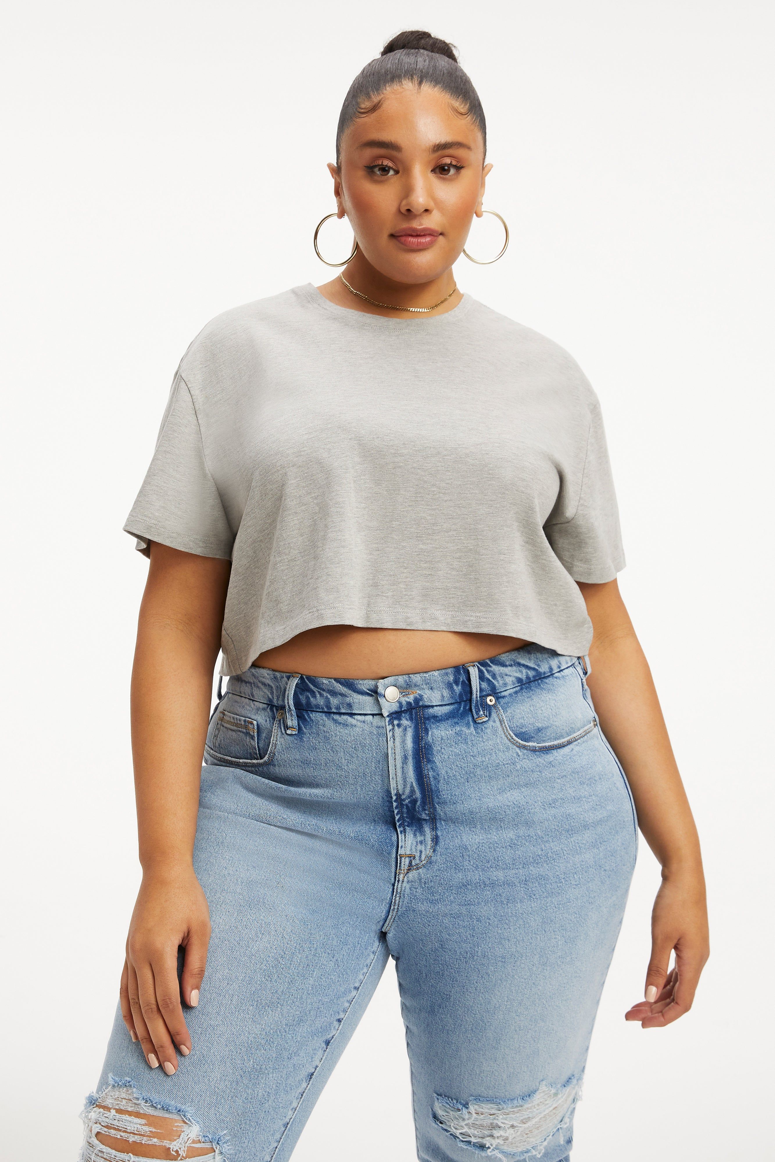COTTON CROPPED TEE | HEATHER GREY001 sold by Good American