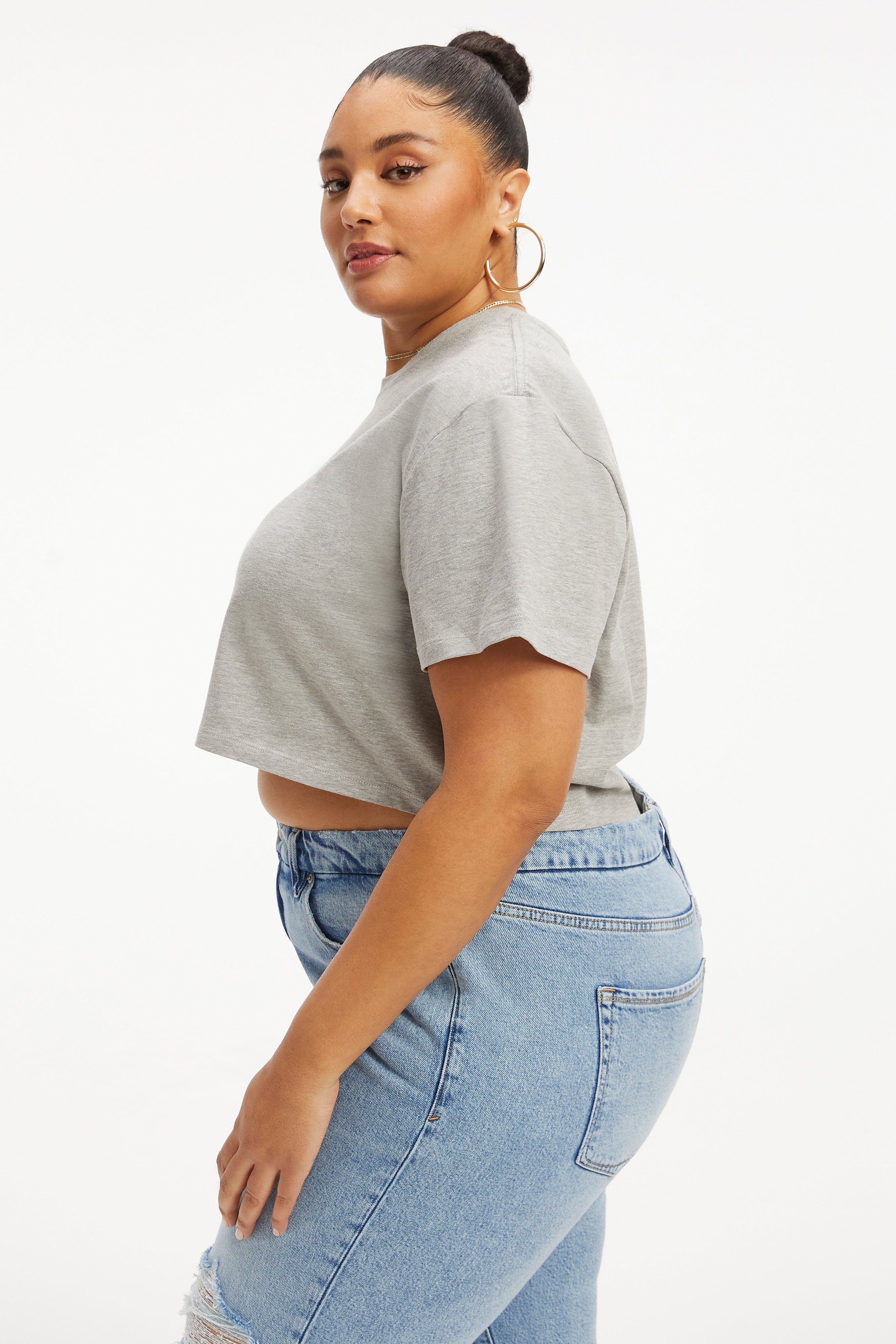COTTON CROPPED TEE | HEATHER GREY001 sold by Good American product image thumbnail 3