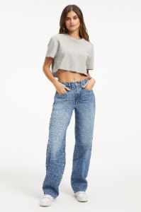 COTTON CROPPED TEE | HEATHER GREY001 sold by Good American
