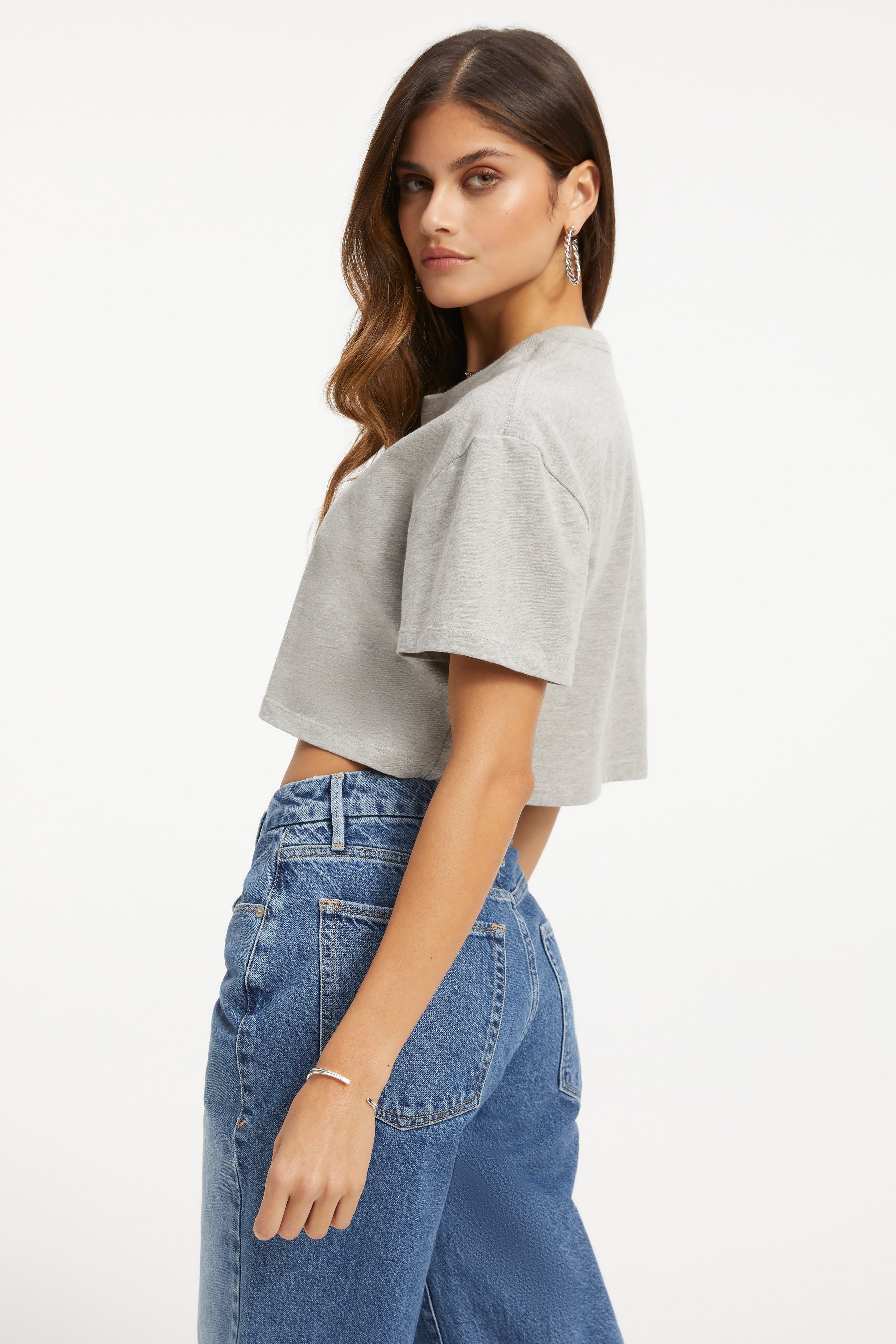 COTTON CROPPED TEE | HEATHER GREY001 sold by Good American product image thumbnail 10