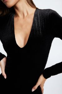 VELVET V-NECK MIDI DRESS | BLACK001 sold by Good American