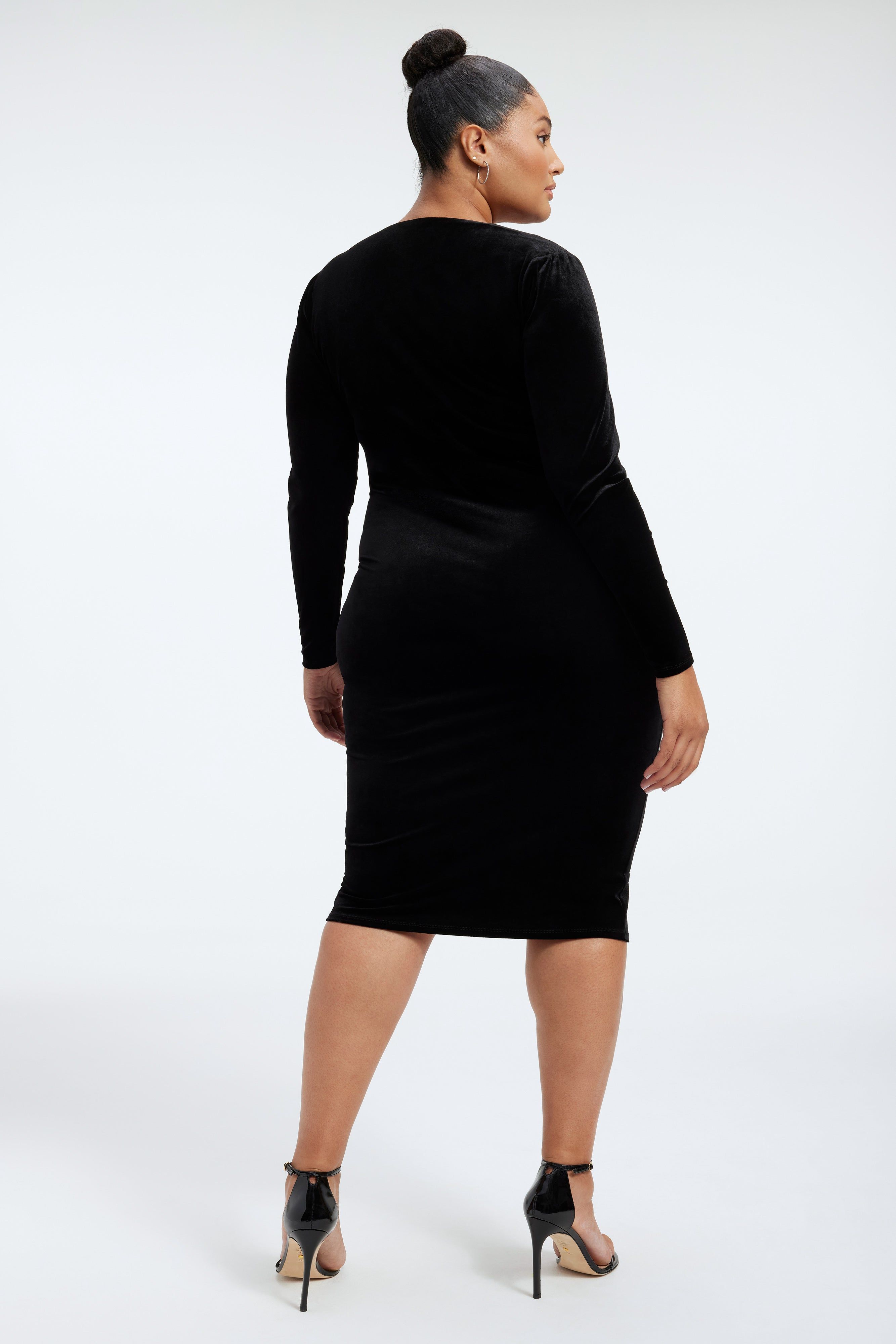VELVET V-NECK MIDI DRESS | BLACK001 sold by Good American product image thumbnail 9