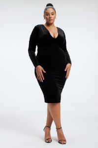 VELVET V-NECK MIDI DRESS | BLACK001 sold by Good American