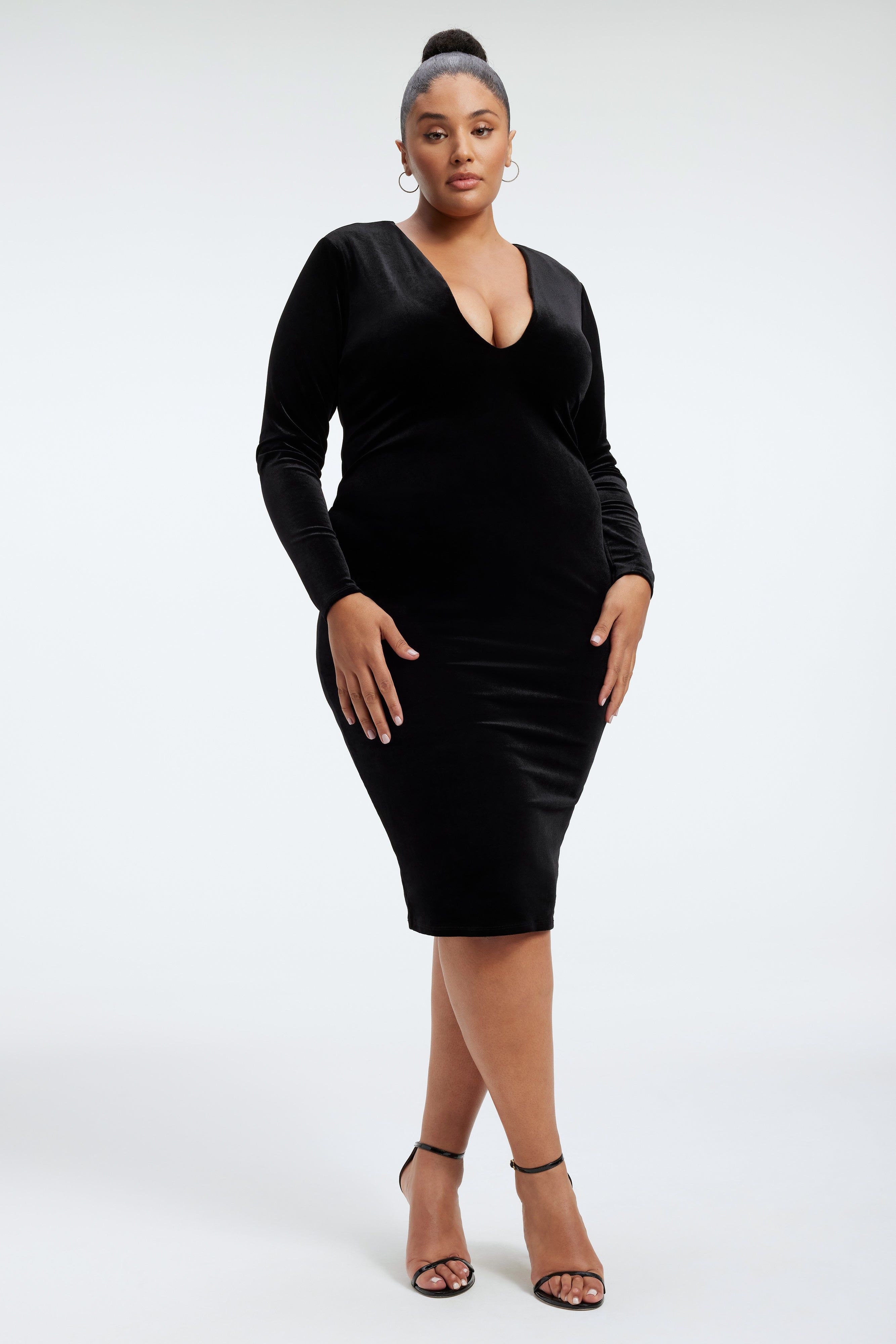 VELVET V-NECK MIDI DRESS | BLACK001 sold by Good American product image thumbnail 8