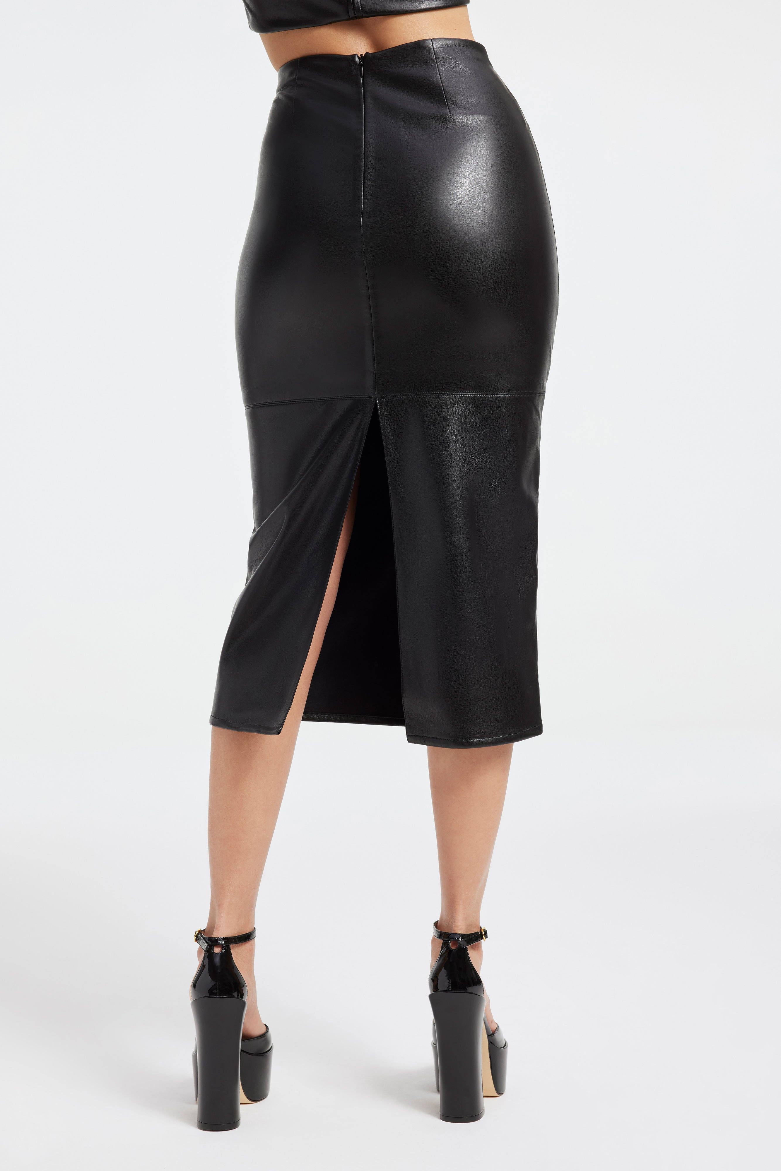 FAUX LEATHER MIDI SKIRT | BLACK001 sold by Good American