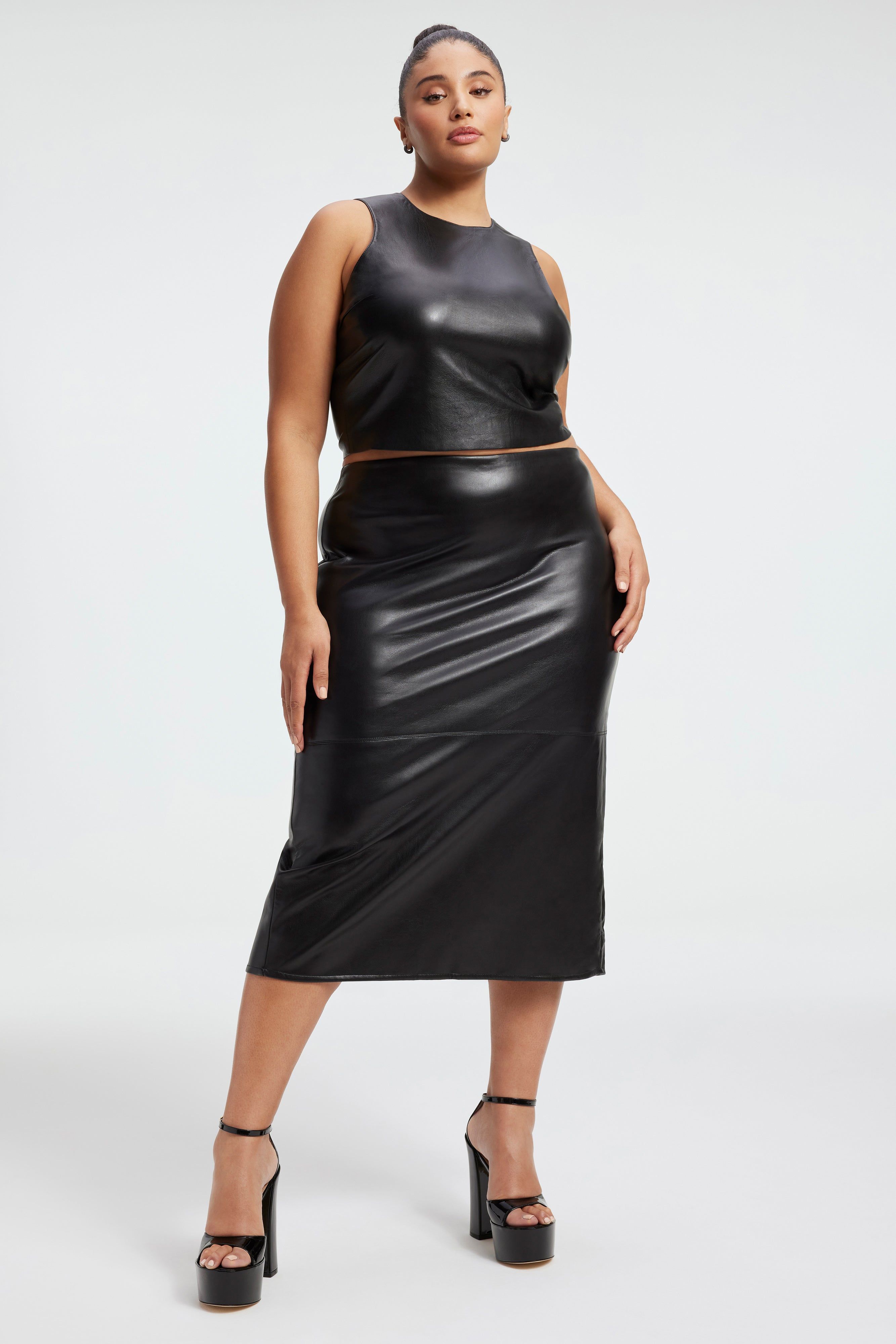 FAUX LEATHER MIDI SKIRT | BLACK001 sold by Good American product image thumbnail 9