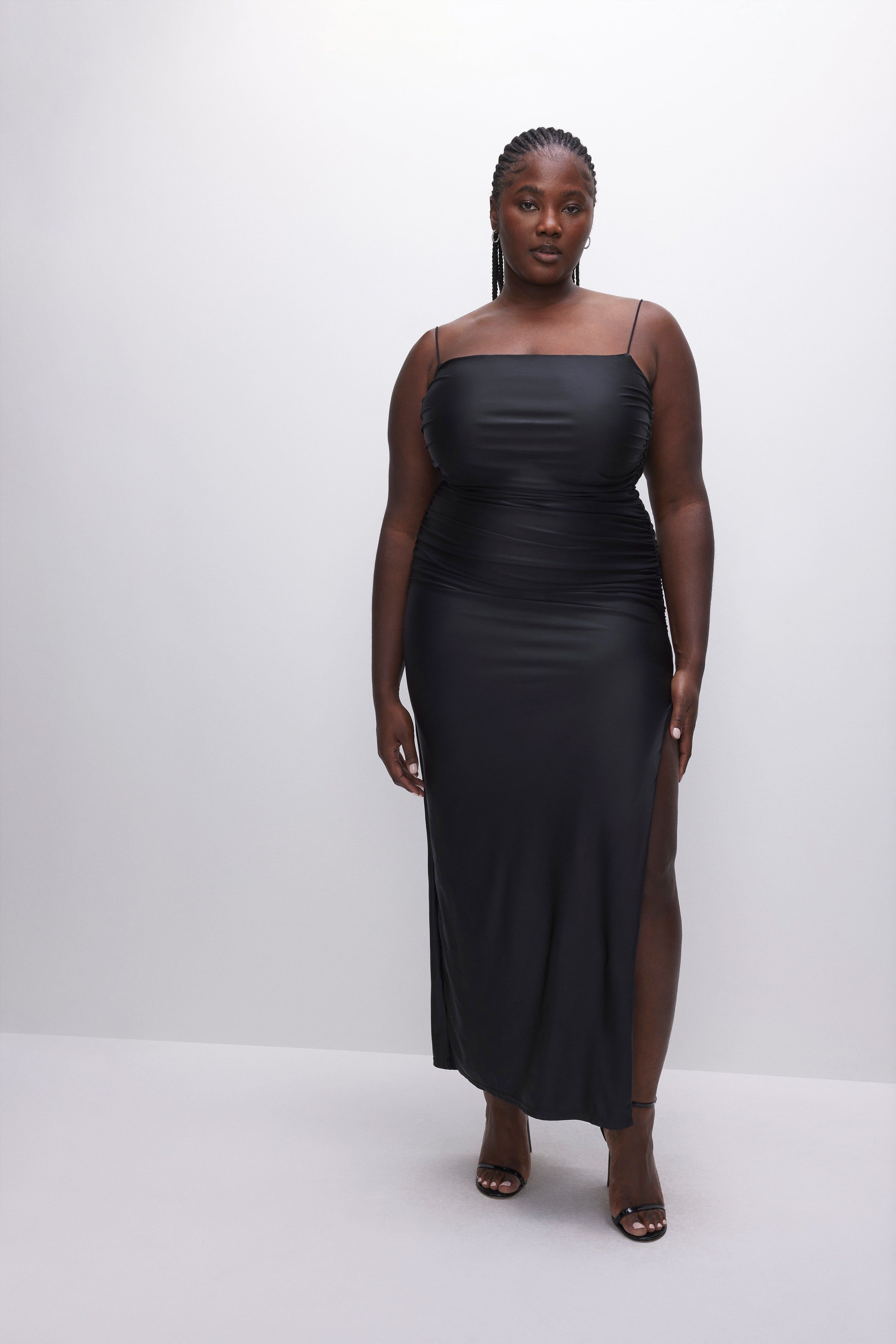 SATIN RUCHED MAXI DRESS | BLACK001 sold by Good American product image thumbnail 5