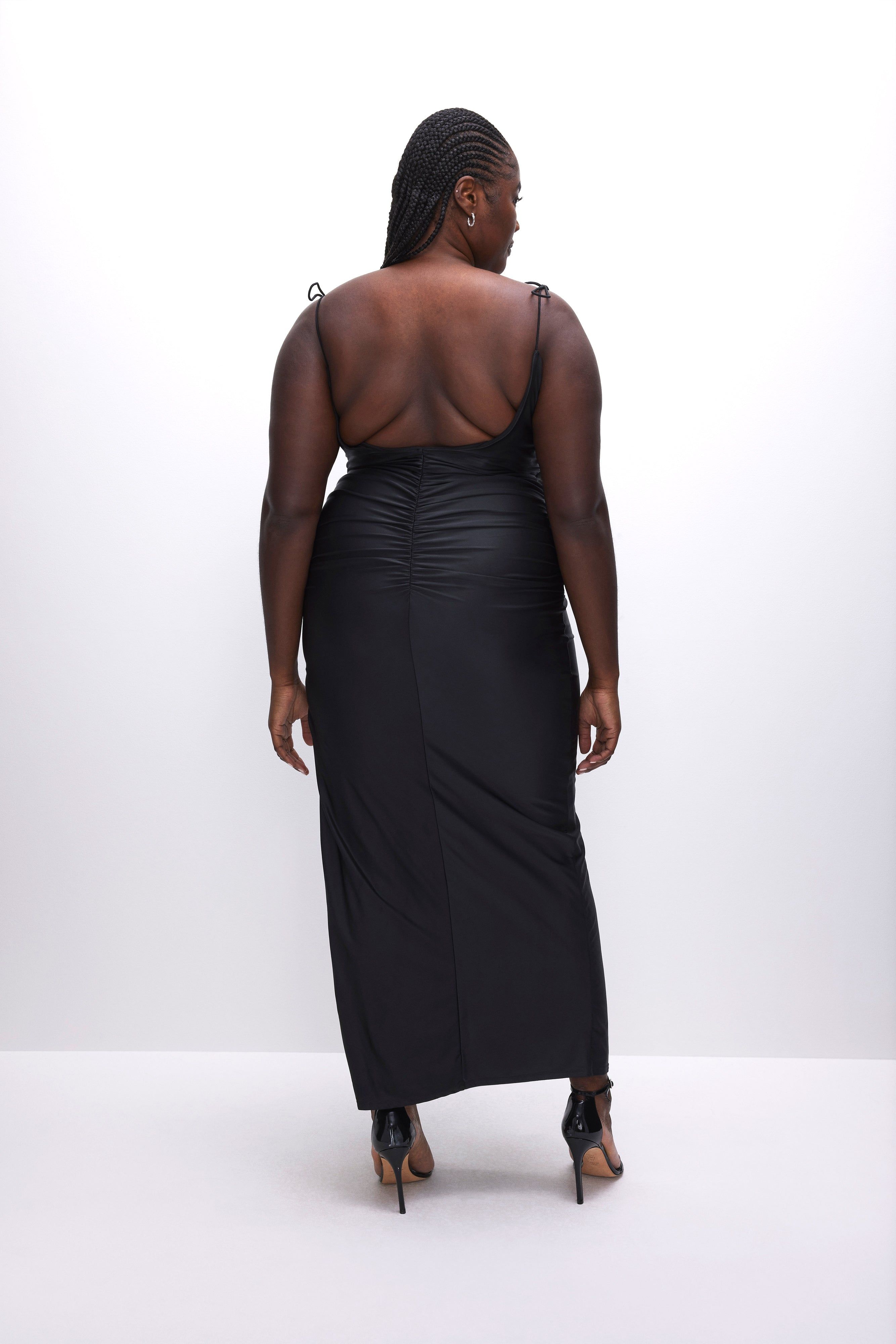 SATIN RUCHED MAXI DRESS | BLACK001 sold by Good American product image thumbnail 7