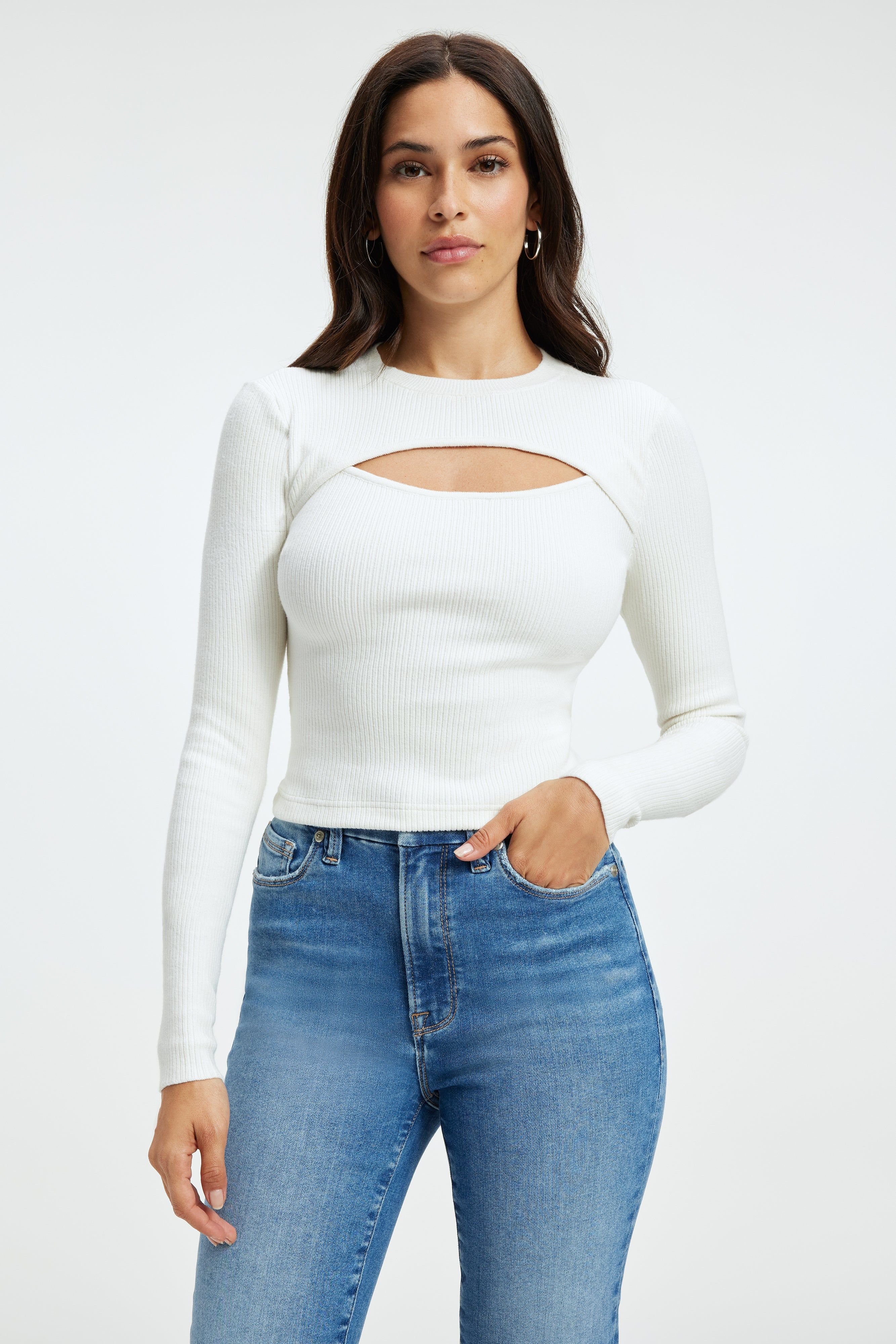 KNIT CUT-OUT TOP | IVORY001 sold by Good American product image thumbnail 2
