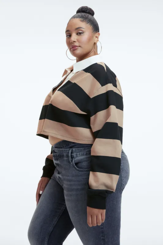 CROPPED RUGBY SHIRT | PUTTY & BLACK sold by Good American