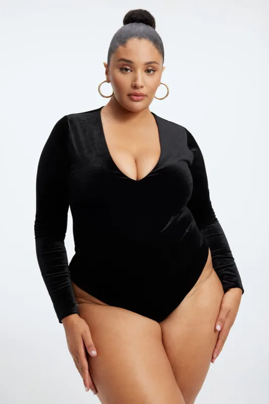 VELVET V-NECK BODYSUIT | BLACK001 sold by Good American
