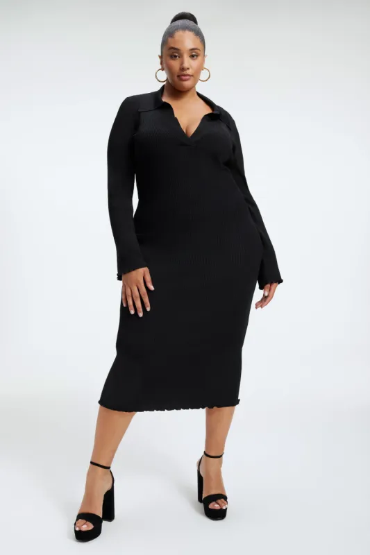 RIB POLO MIDI DRESS | BLACK001 sold by Good American