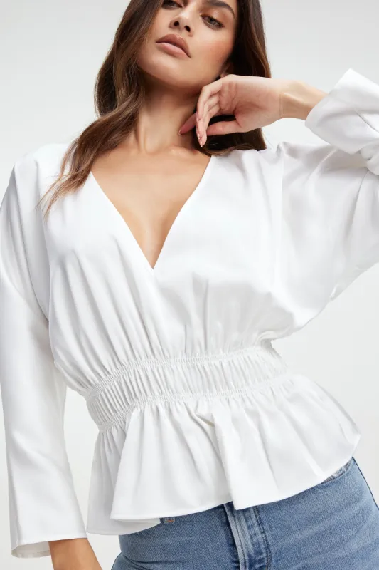 SATIN DEEP V-NECK TOP | IVORY001 sold by Good American