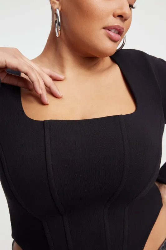 COMPRESSION TERRY SQUARENECK CORSET | BLACK001 made by Good American