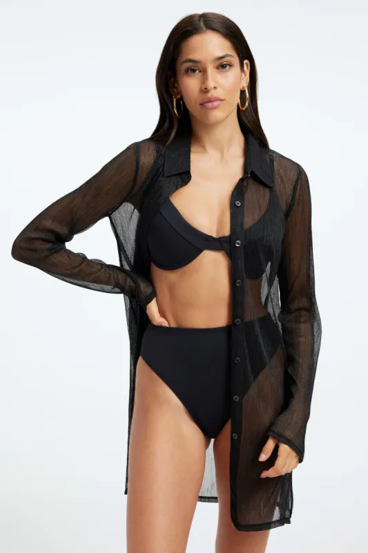 BUTTON DOWN DRESS SPARKLE | BLACK001 sold by Good American