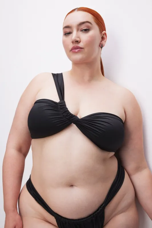 SATIN SHOULDER BIKINI TOP | BLACK001 sold by Good American