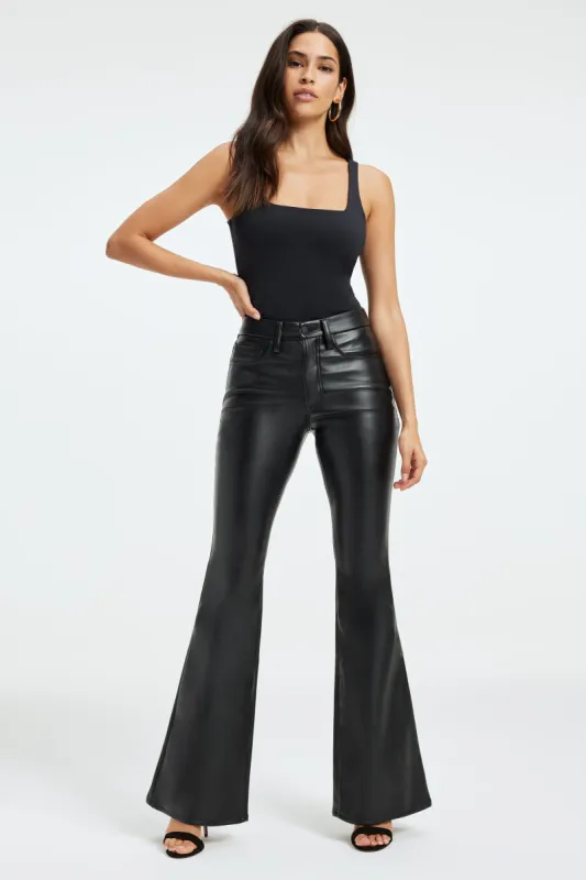 GOOD LEGS FLARE FAUX LEATHER PANTS | BLACK001 sold by Good American