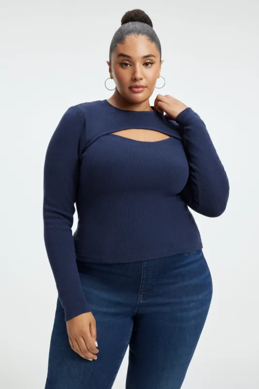 KNIT CUT-OUT TOP| BLUE RINSE sold by Good American