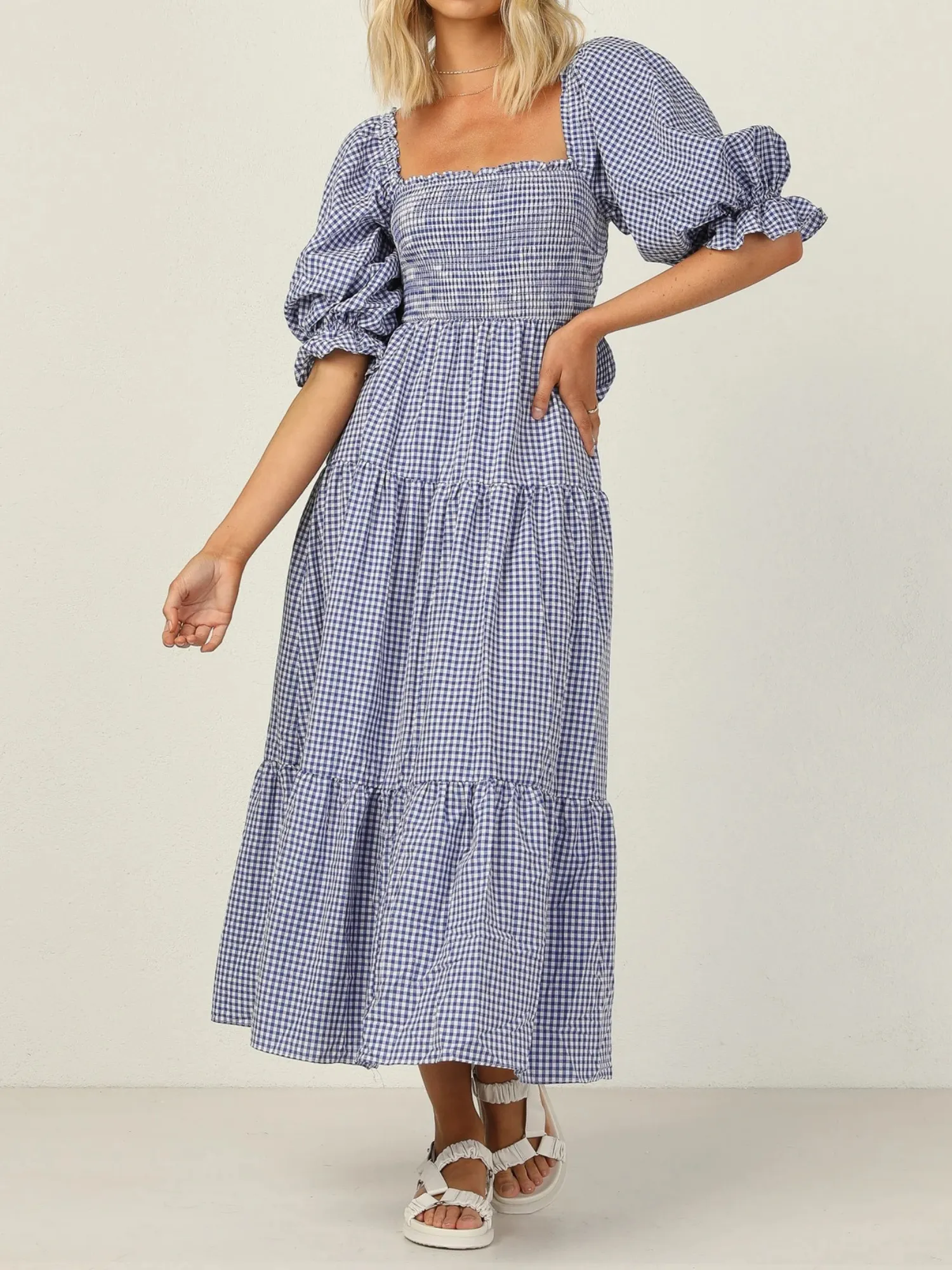 'Lorraine' Square-neck Gingham Maxi Dress sold by Goodnight Macaroon product image thumbnail 2