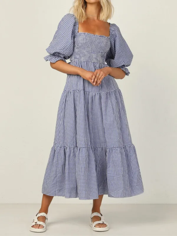 'Lorraine' Square-neck Gingham Maxi Dress sold by Goodnight Macaroon