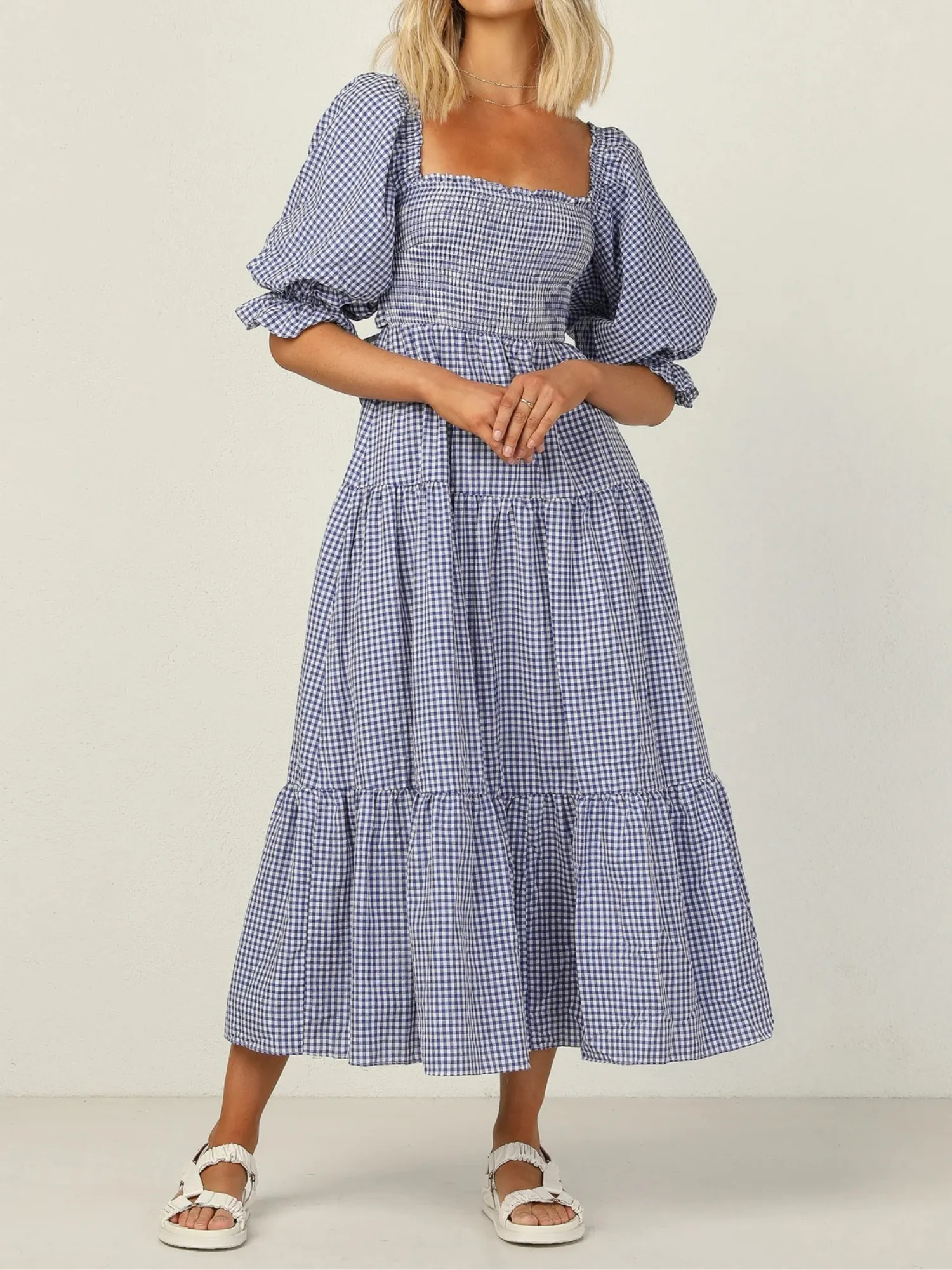 'Lorraine' Square-neck Gingham Maxi Dress sold by Goodnight Macaroon
