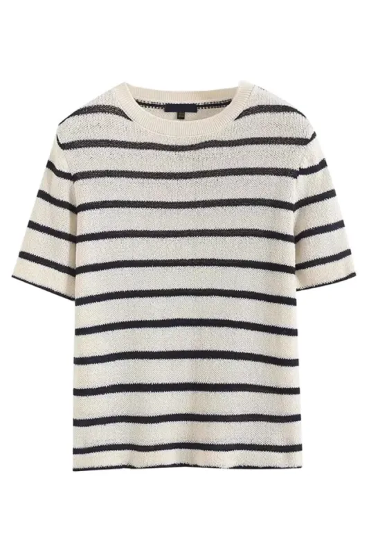 'Helen' Striped Round-Neck T-Shirt Top (2 Colors) sold by Goodnight Macaroon