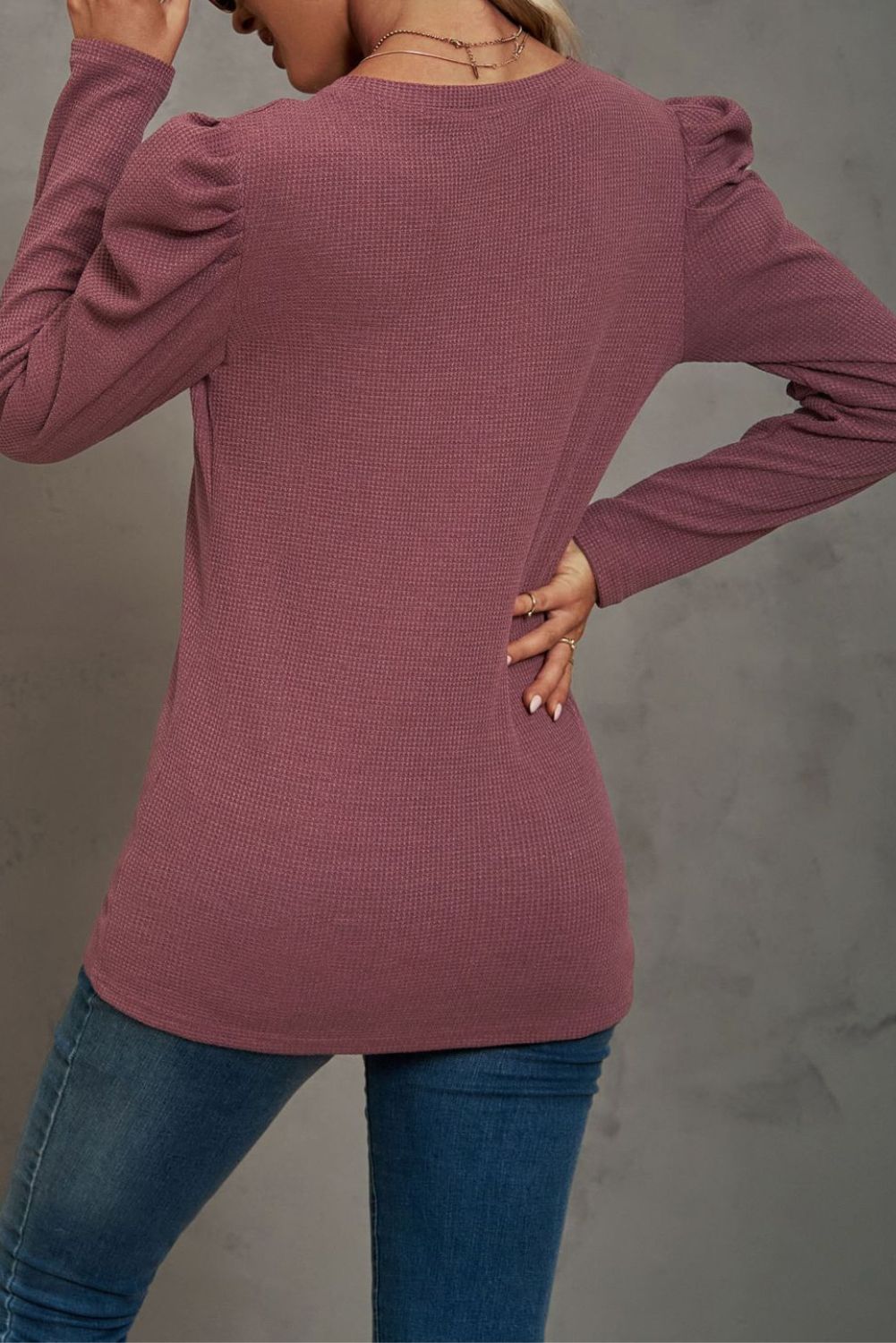 'Gwendolyn' Long Sleeve Waffle Blouse (5 COLORS) sold by Goodnight Macaroon product image thumbnail 3