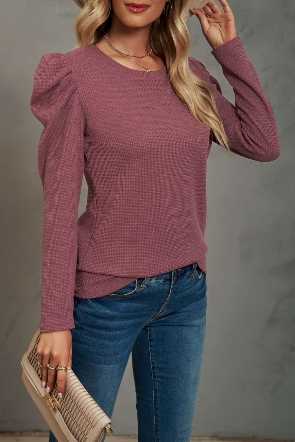 'Gwendolyn' Long Sleeve Waffle Blouse (5 COLORS) sold by Goodnight Macaroon product image thumbnail 2