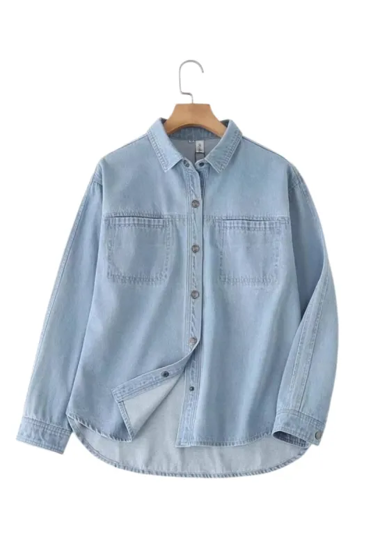 'Brittni' Long-Sleeved Collared Denim Shirt (2 Colors) sold by Goodnight Macaroon