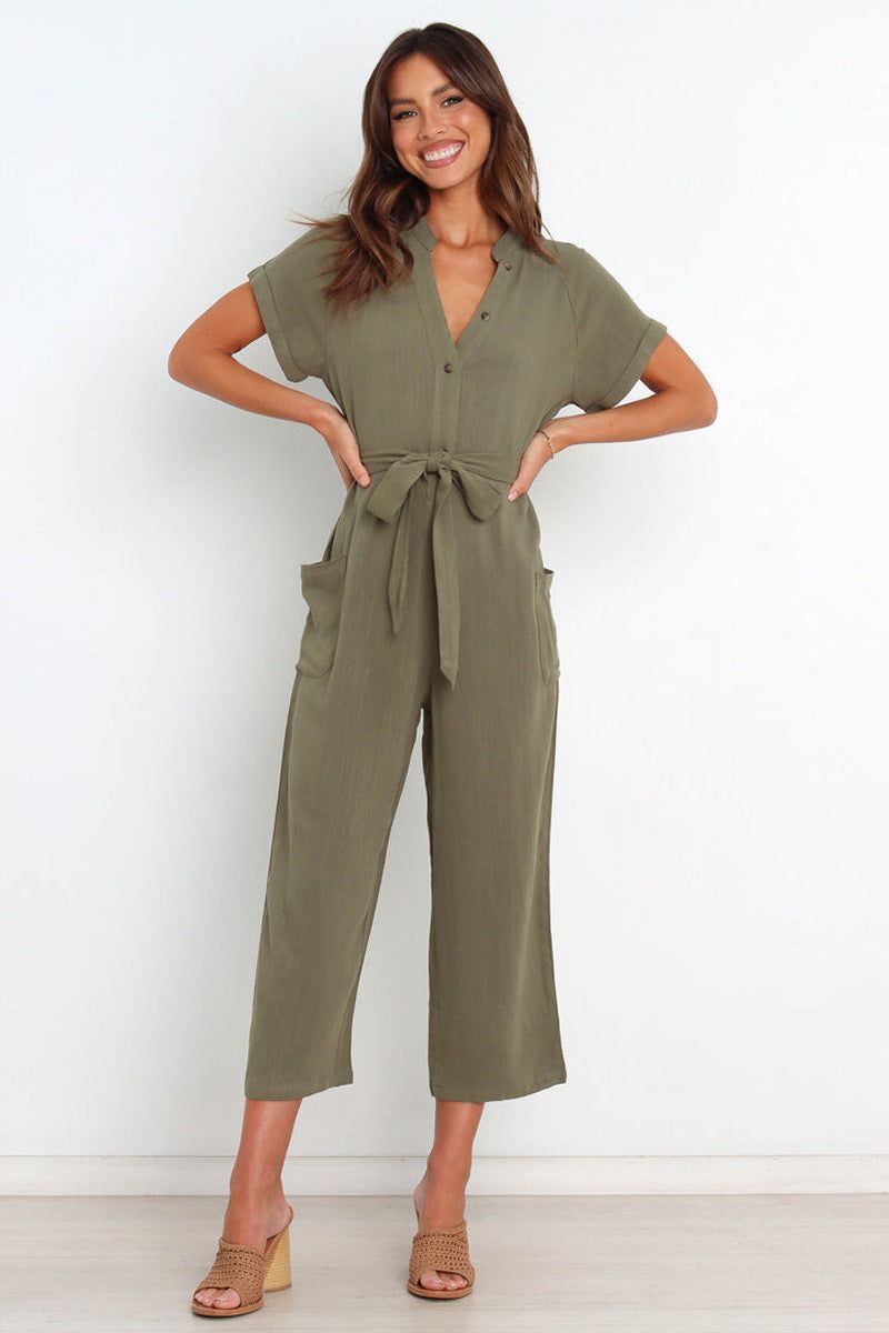 'Lena' V-Neck Belted Jumpsuit #172554 sold by Goodnight Macaroon product image thumbnail 6