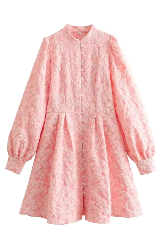 'Tayla' Floral Jacquard Puff Sleeve Dress made by Goodnight Macaroon