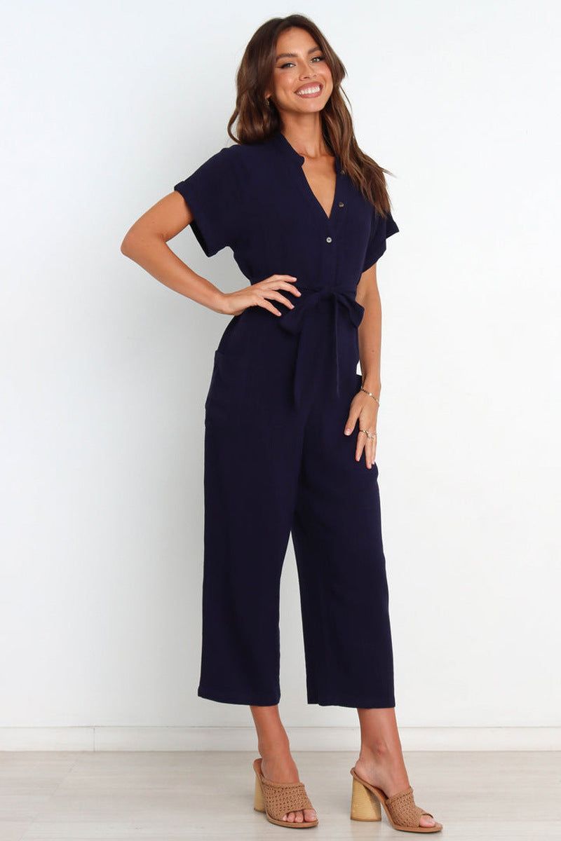 'Lena' V-Neck Belted Jumpsuit #172554 sold by Goodnight Macaroon product image thumbnail 7