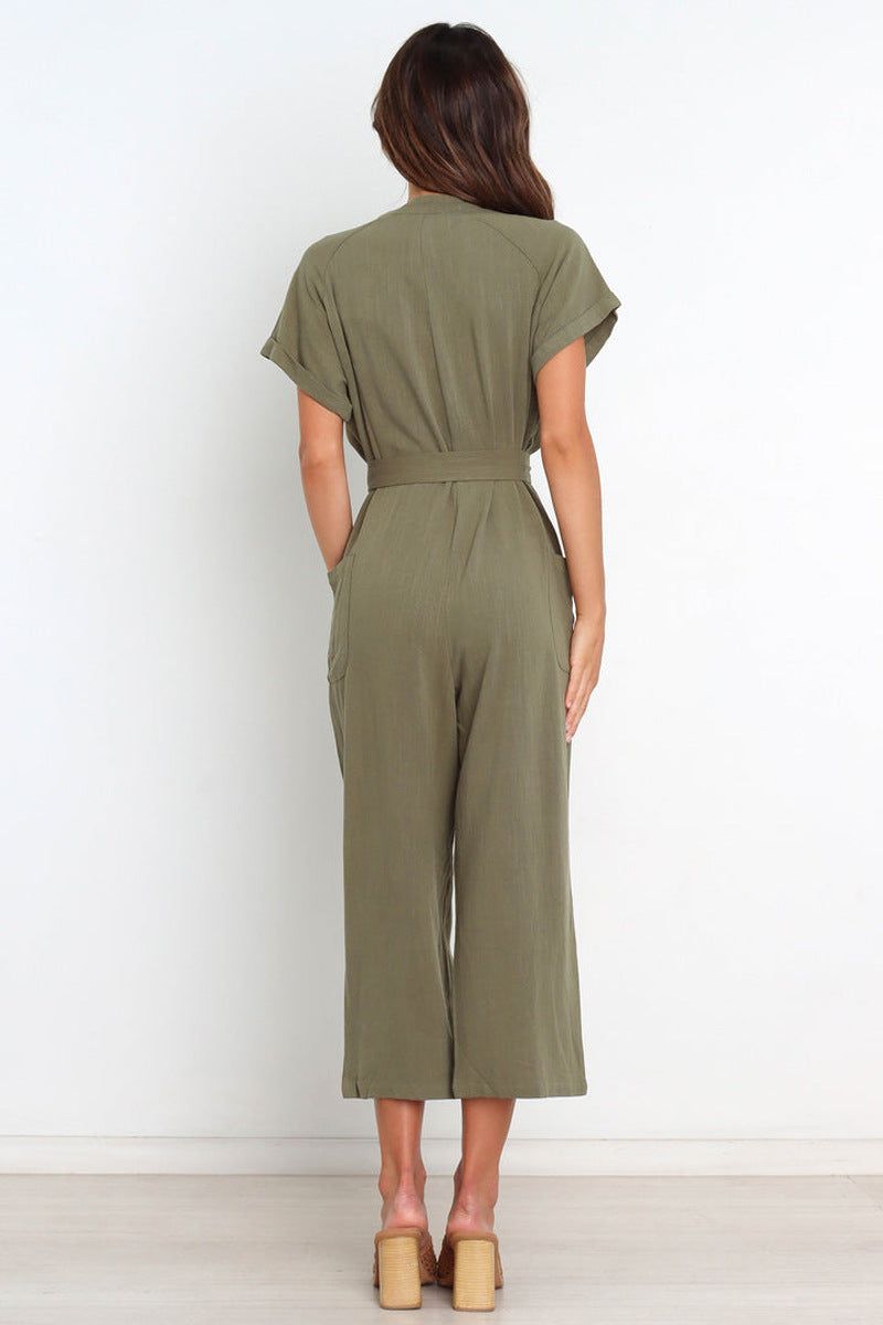'Lena' V-Neck Belted Jumpsuit #172554 sold by Goodnight Macaroon product image thumbnail 2