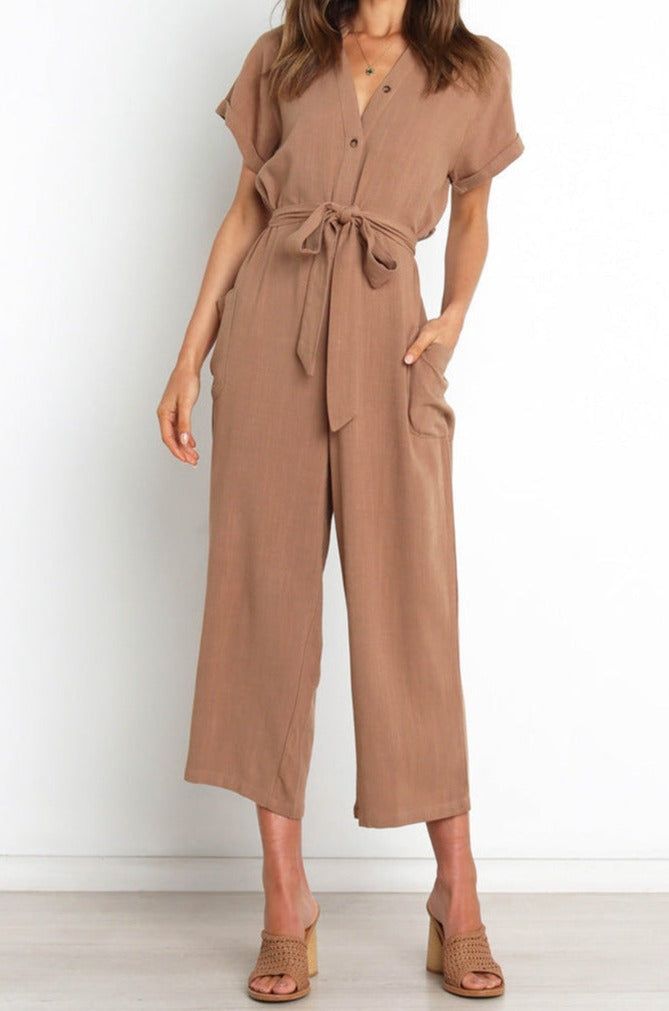 'Lena' V-Neck Belted Jumpsuit #172554 sold by Goodnight Macaroon