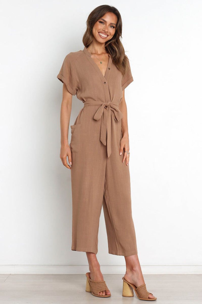 'Lena' V-Neck Belted Jumpsuit #172554 sold by Goodnight Macaroon product image thumbnail 5