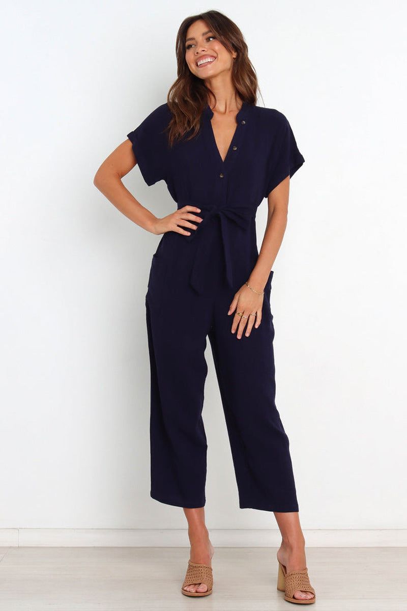 'Lena' V-Neck Belted Jumpsuit #172554 sold by Goodnight Macaroon product image thumbnail 3