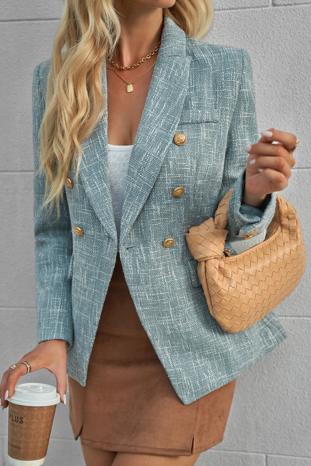 'Adonia' Heathered Double-Breasted Blazer sold by Goodnight Macaroon product image thumbnail 4