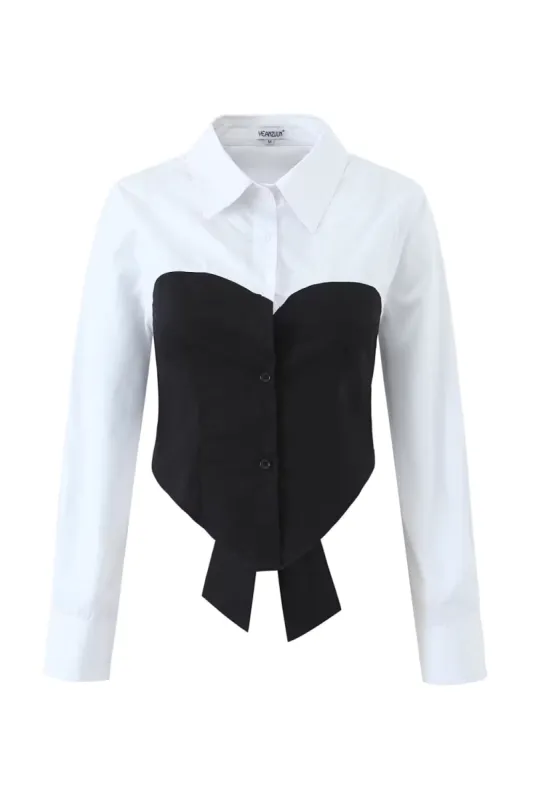 'Lara' Color block Knot Button-down Shirt sold by Goodnight Macaroon