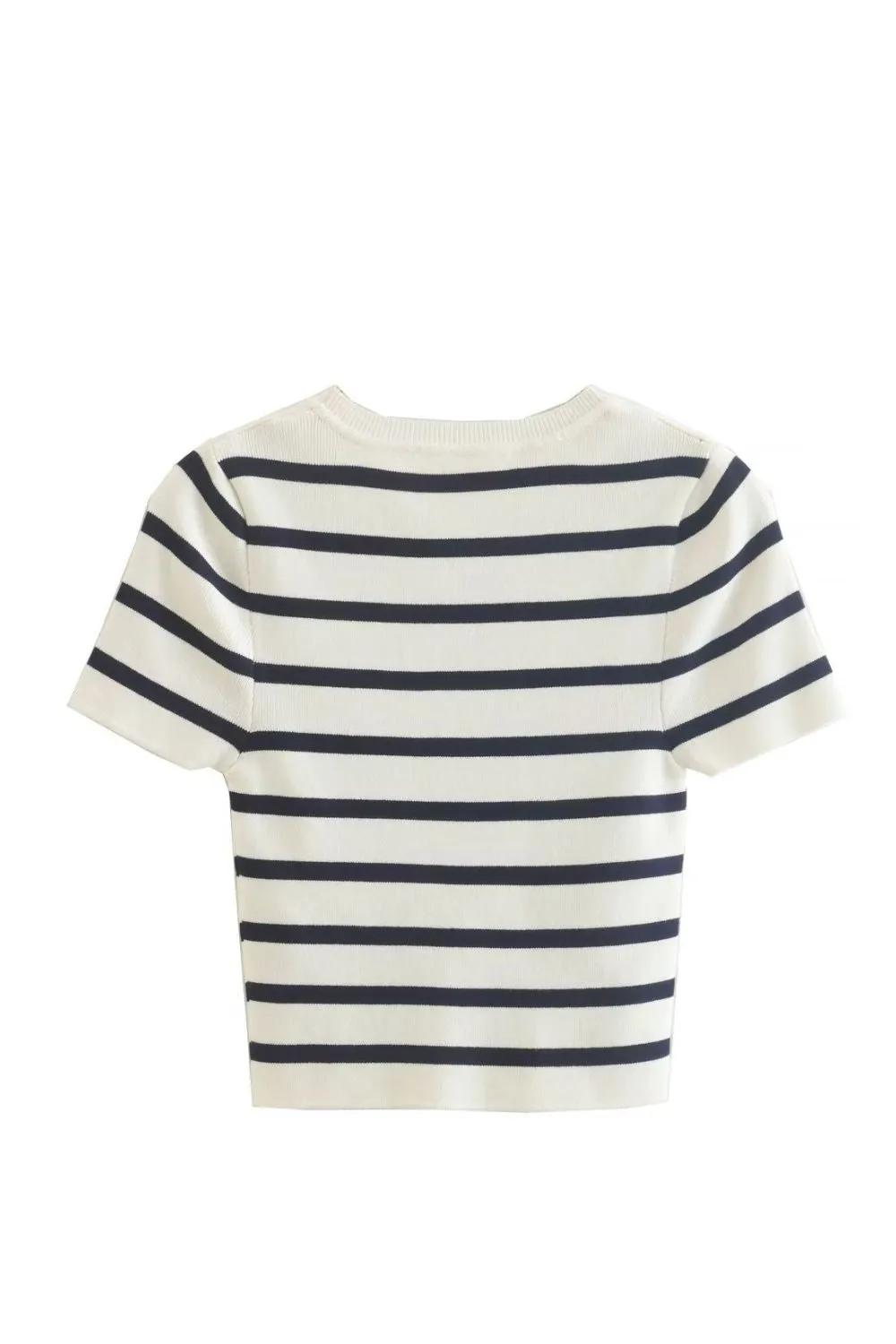 ‘Nataliya’ Round Neck Short Sleeve Striped Cropped Knit Top sold by Goodnight Macaroon product image thumbnail 3