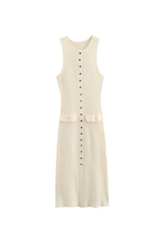 ‘Evie’ Slim Fit Buttoned Knit Sweater Dress sold by Goodnight Macaroon