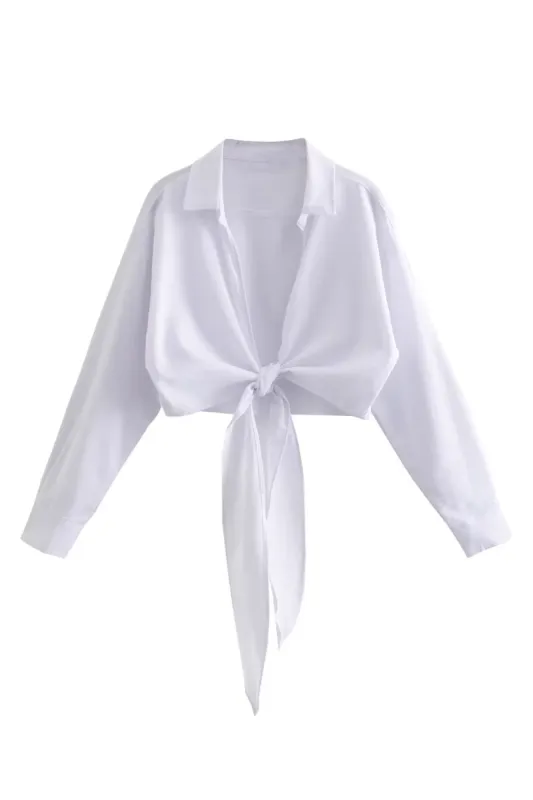 'Pauline' Long Sleeved Open Front-Tie Shirt (2 Colors) sold by Goodnight Macaroon