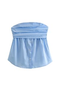 Straight Collar off Shoulder Stretch Poplin Top #186495 sold by Goodnight Macaroon