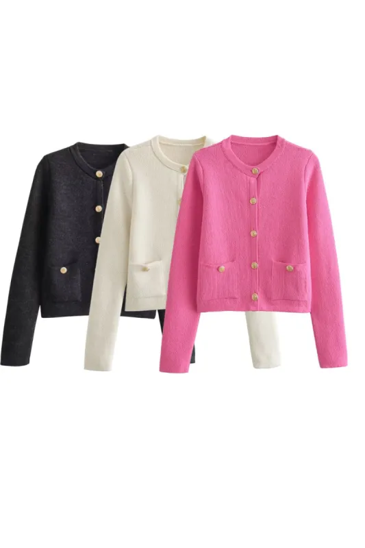 'Elena' Button-Embellished Knit Coat sold by Goodnight Macaroon