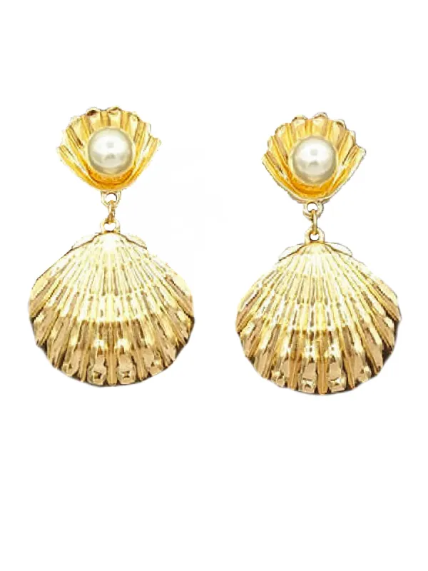 'Esther' Pearl Detail Shell Earrings (2 Colors) sold by Goodnight Macaroon