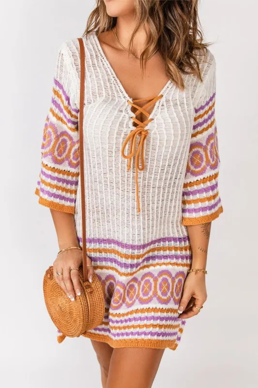 'Emma' Striped Lace-Up Sweater Dress sold by Goodnight Macaroon