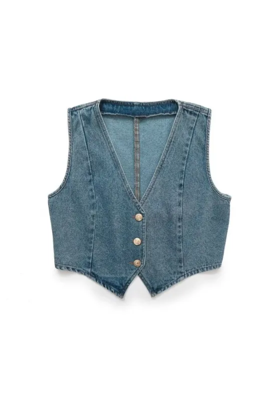 ‘ Richard’ Short Denim Vest sold by Goodnight Macaroon